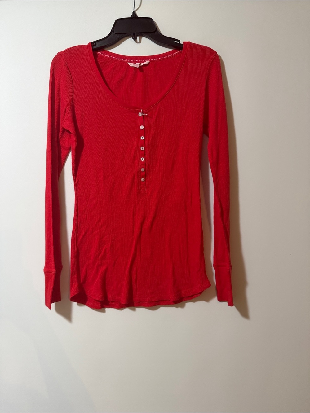 Women's Red Long-Sleeve Henley Top